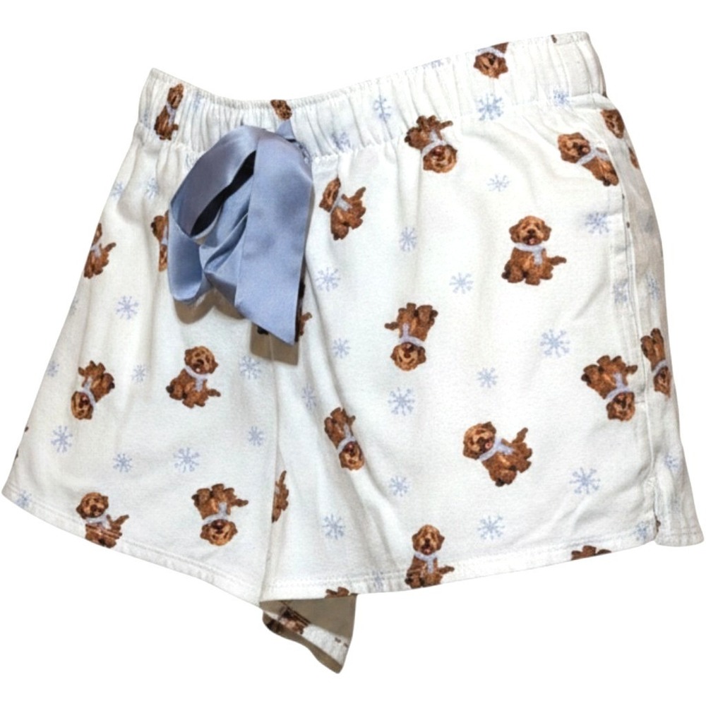 Hollister Pajama Shorts Womens Small White Puppy Dog Snowflake Sleep NWT Cozy